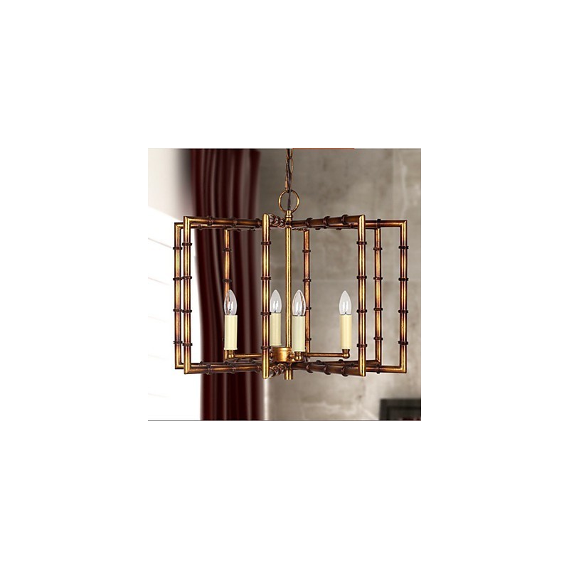 Lampadario rustico vintage in metallo oro con 2 luci E12/E14