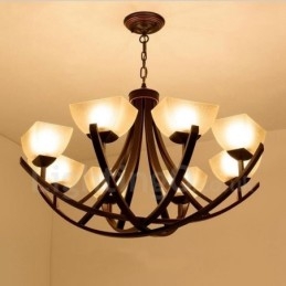 Lampadario Rustic Lodge in metallo con LED integrato 8 luci 90 x 48 cm