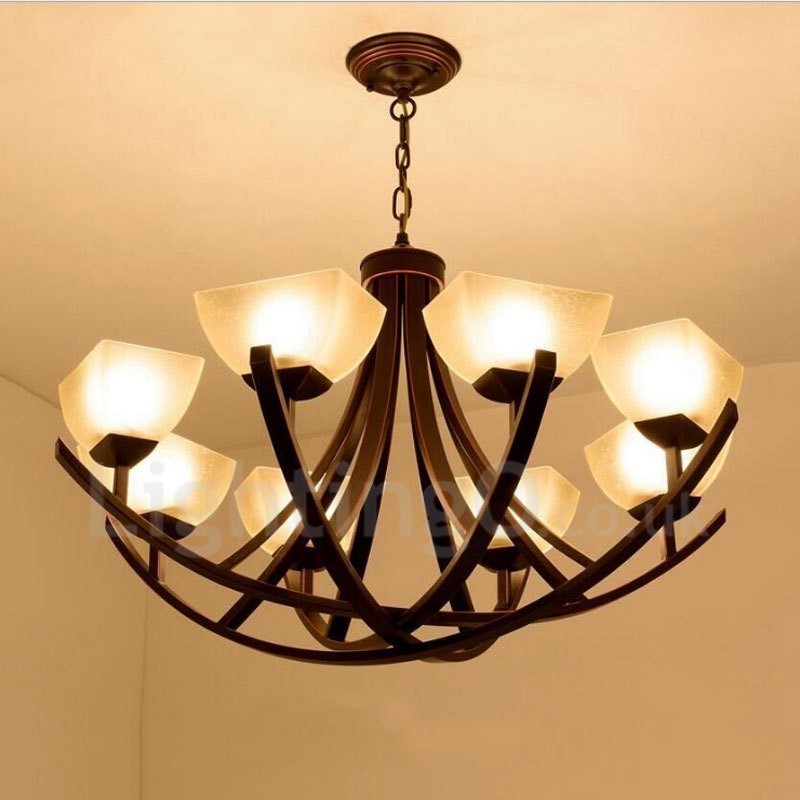 Lampadario Rustic Lodge in metallo con LED integrato 8 luci 90 x 48 cm