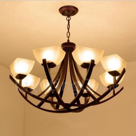 Lampadario Rustic Lodge in metallo con LED integrato 8 luci 90 x 48 cm