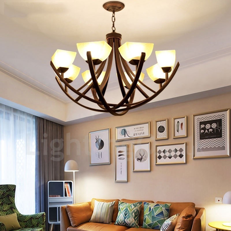 Lampadario Rustic Lodge in metallo con LED integrato 8 luci 90 x 48 cm