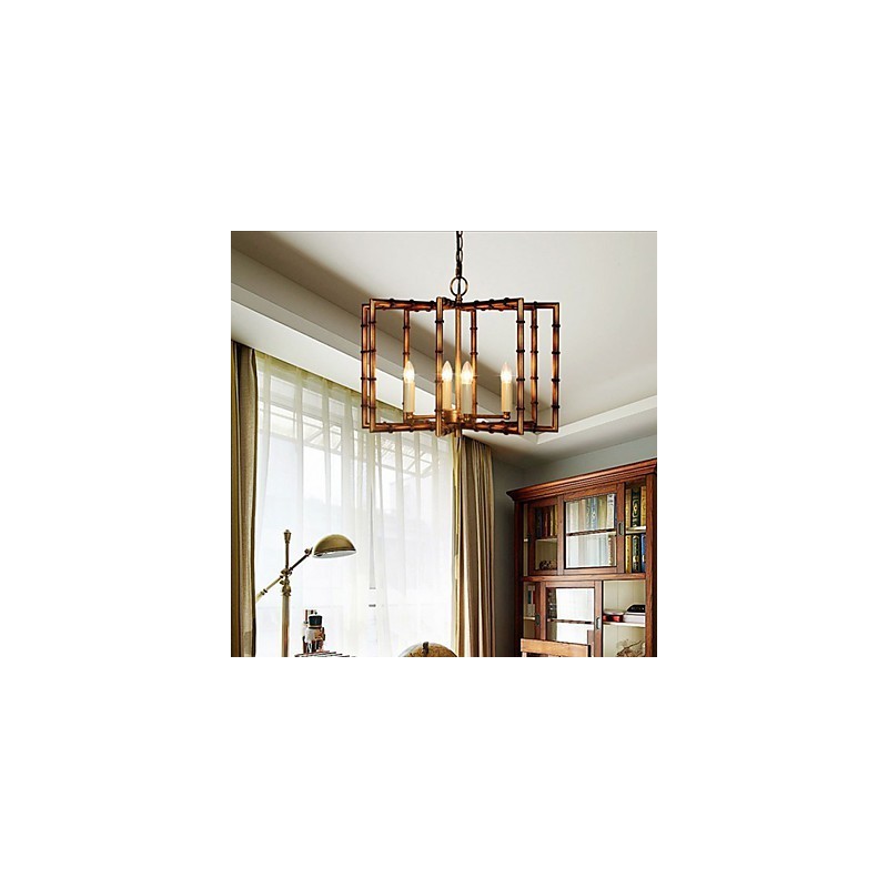 Lampadario rustico vintage in metallo oro con 2 luci E12/E14