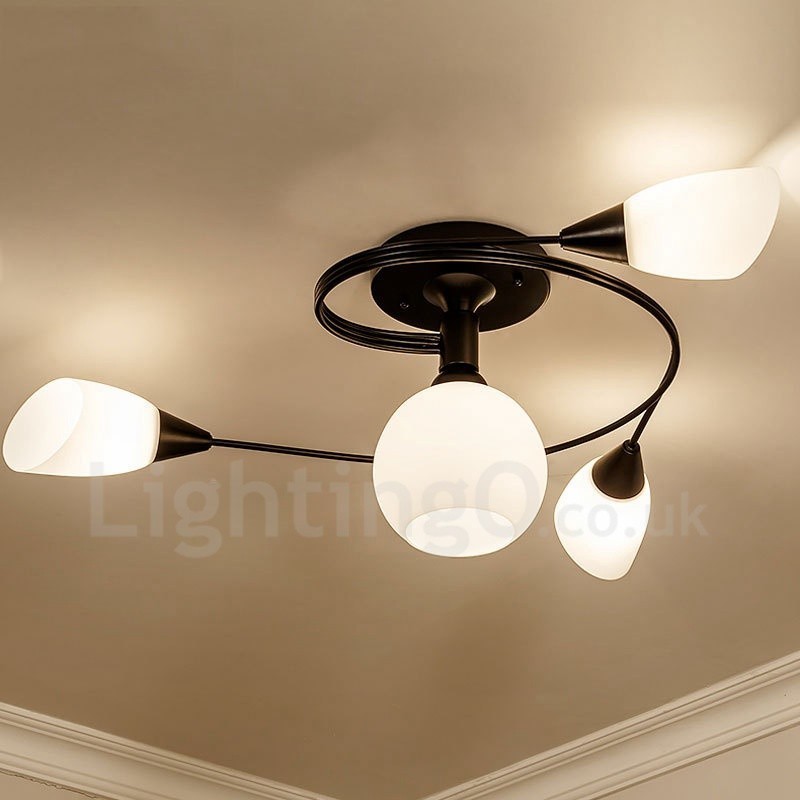 Lampadario rustico Lodge 4 luci con paralume in vetro 68 x 30 cm