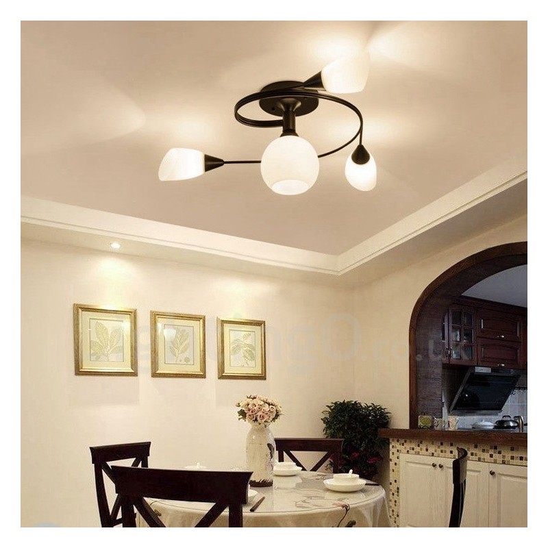 Lampadario rustico Lodge 4 luci con paralume in vetro 68 x 30 cm