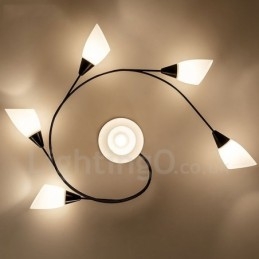 Lampadario rustico a 6 luci con paralume in vetro 89x30 cm