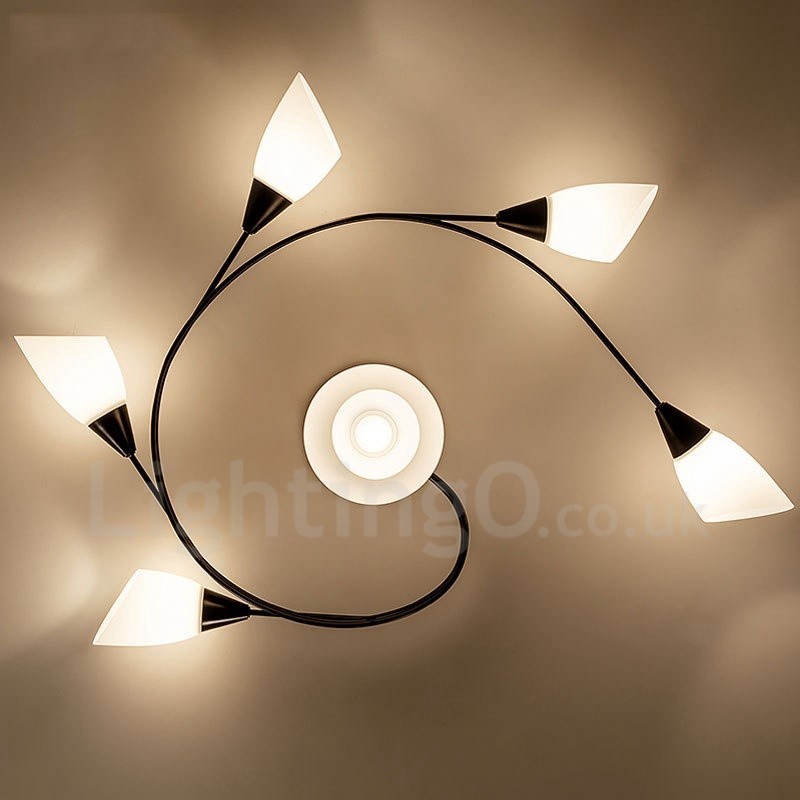 Lampadario rustico a 6 luci con paralume in vetro 89x30 cm
