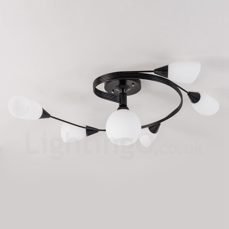Lampadario rustico a 6 luci con paralume in vetro 89x30 cm