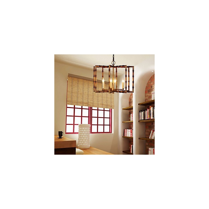 Lampadario rustico vintage in metallo oro con 2 luci E12/E14