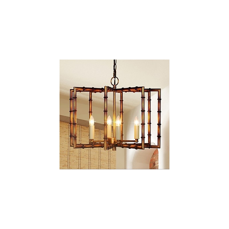 Lampadario rustico vintage in metallo oro con 2 luci E12/E14