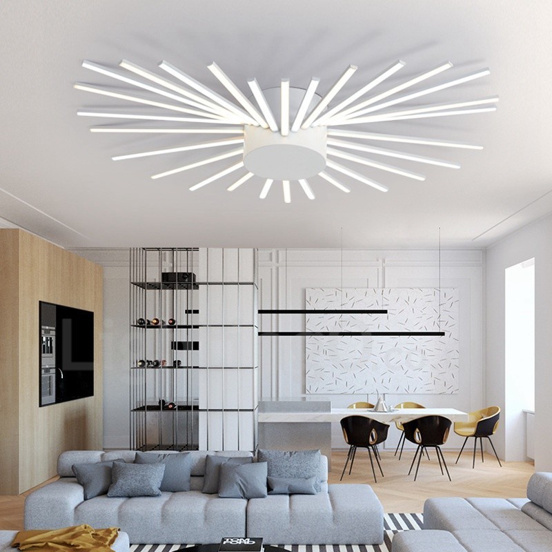 Lampadario moderno contemporaneo in metallo con LED integrato, 28 luci, 105 x 66 x 15 cm