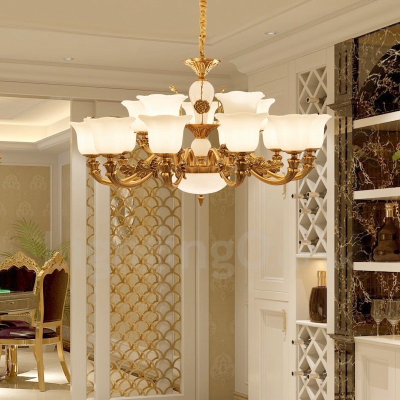 Lampadario classico tradizionale in metallo con LED integrato 15 luci 100x55 cm