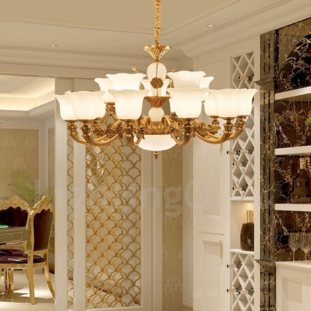 Lampadario classico tradizionale in metallo con LED integrato 15 luci 100x55 cm