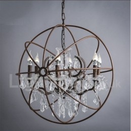 Lampadario vintage in metallo dipinto e cristallo color ruggine, 60 cm/80 cm