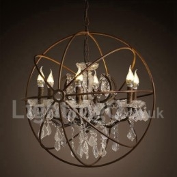 Lampadario vintage in metallo dipinto e cristallo color ruggine, 60 cm/80 cm