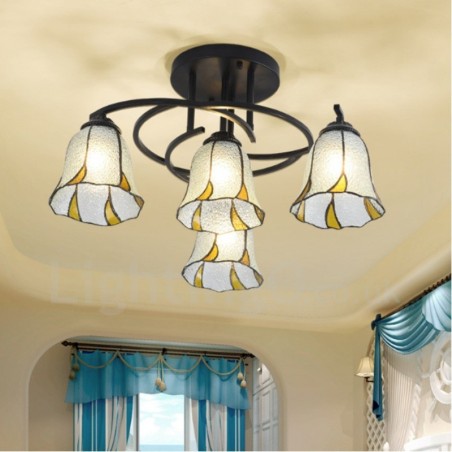 Lampadario in metallo stile mediterraneo 4 luci 58x30 cm