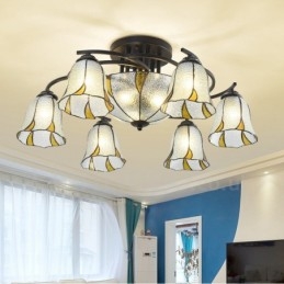 Lampadario mediterraneo in metallo a 9 luci integrato, 78x30 cm