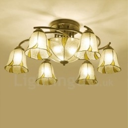 Lampadario mediterraneo in metallo a 9 luci integrato, 78x30 cm