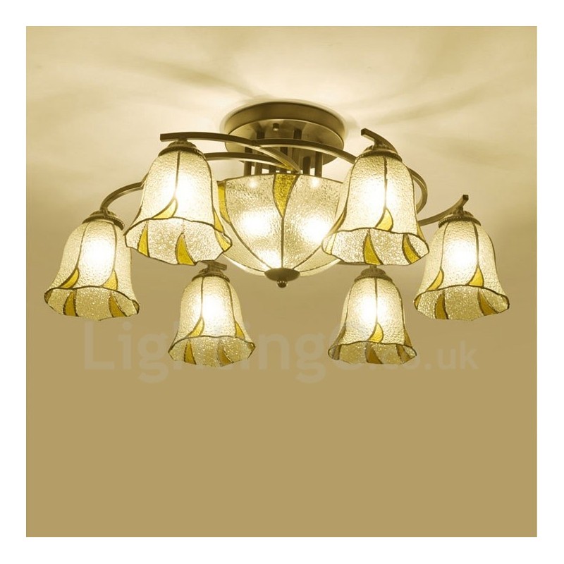 Lampadario mediterraneo in metallo a 9 luci integrato, 78x30 cm