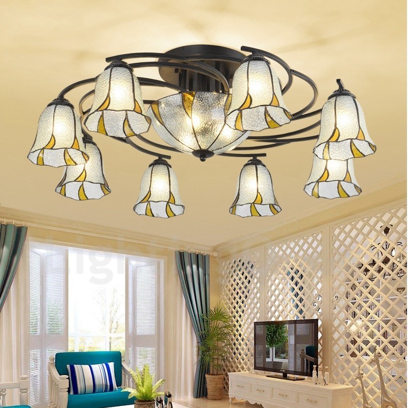 Lampadario in metallo stile mediterraneo 11 luci LED integrato 88x30 cm