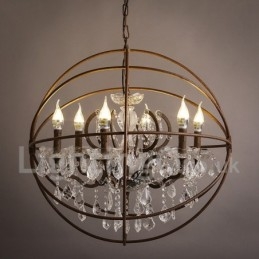 Lampadario vintage in metallo dipinto e cristallo color ruggine, 60 cm/80 cm