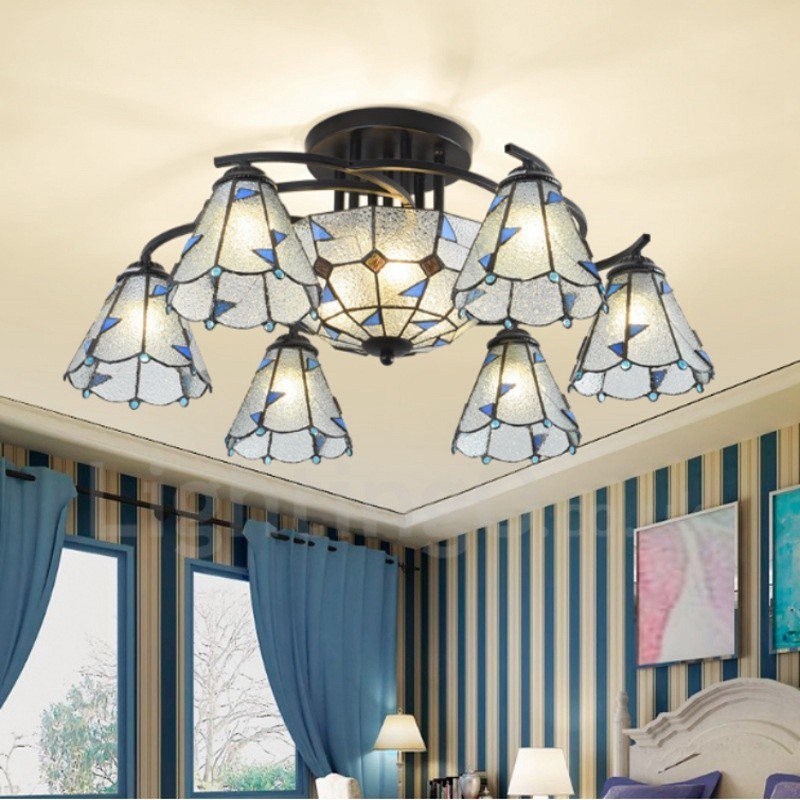 Lampadario mediterraneo in metallo a 9 luci 78x30 cm