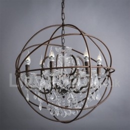 Lampadario vintage in metallo dipinto e cristallo color ruggine, 60 cm/80 cm