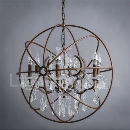 Lampadario vintage in metallo dipinto e cristallo color ruggine, 60 cm/80 cm