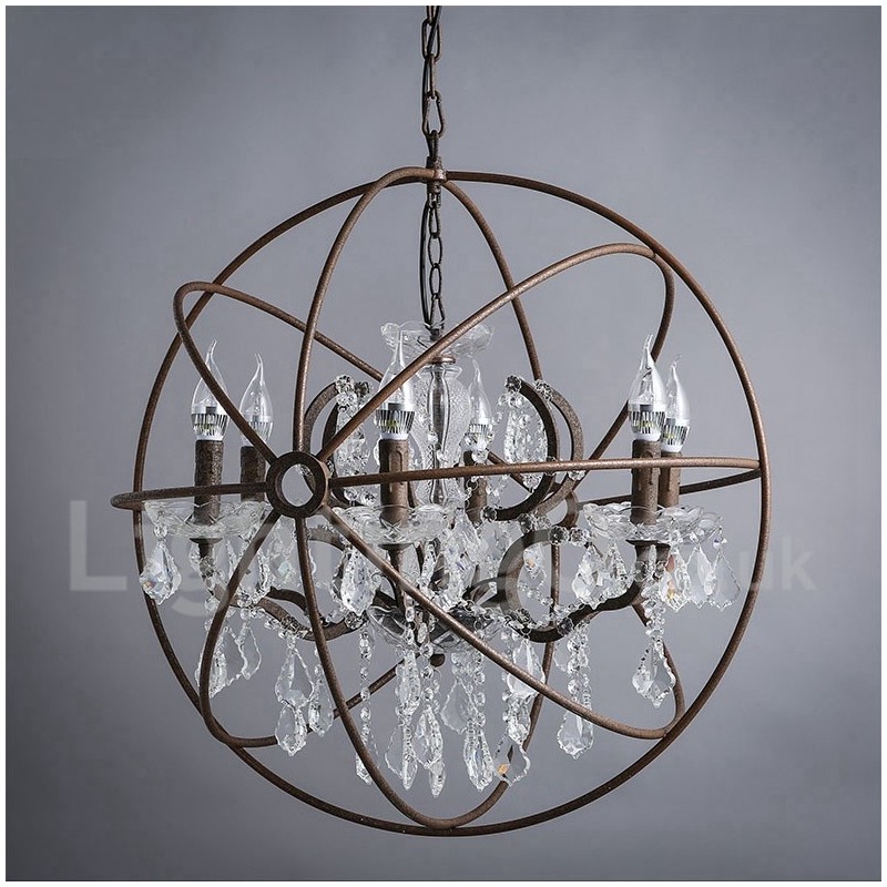 Lampadario vintage in metallo dipinto e cristallo color ruggine, 60 cm/80 cm