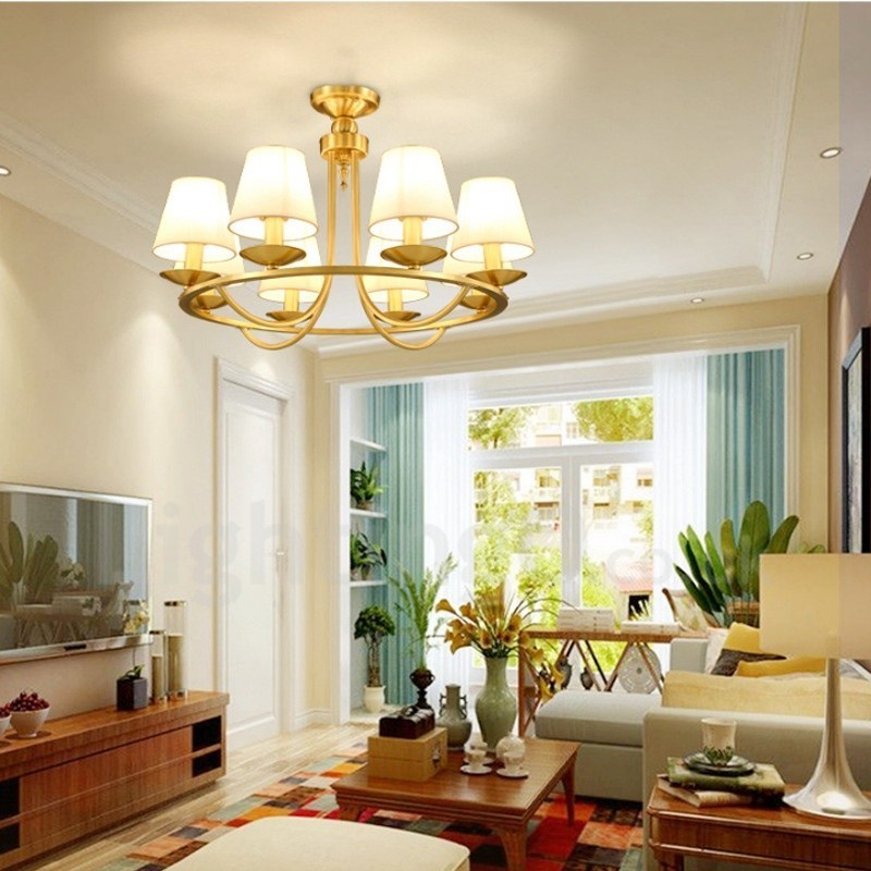Lampadario rustico Lodge a LED integrato 8 luci rame e ottone 70 x 50 cm