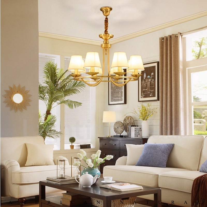 Lampadario rustico Lodge a LED integrato 8 luci rame e ottone 70 x 50 cm