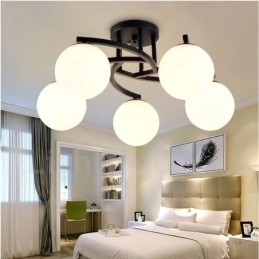 Lampadario rustico a 5 luci con paralume in vetro 62x28 cm