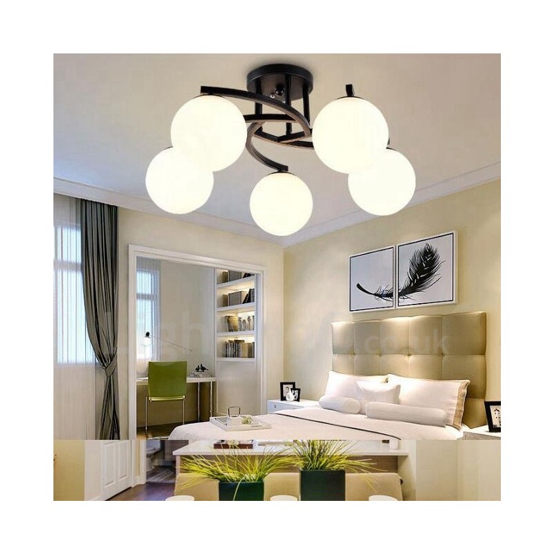 Lampadario rustico a 5 luci con paralume in vetro 62x28 cm