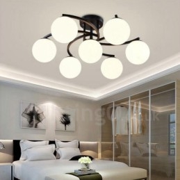 Lampadario rustico Lodge a 7 luci con paralume in vetro 70 x 33 cm