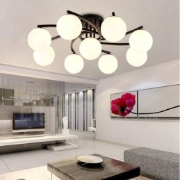 Lampadario rustico Lodge 9 luci con paralume in vetro 88x28 cm