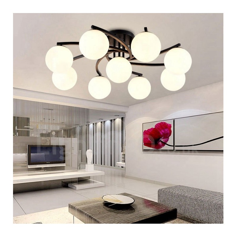 Lampadario rustico Lodge 9 luci con paralume in vetro 88x28 cm