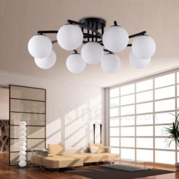 Lampadario rustico Lodge 9 luci con paralume in vetro 88x28 cm