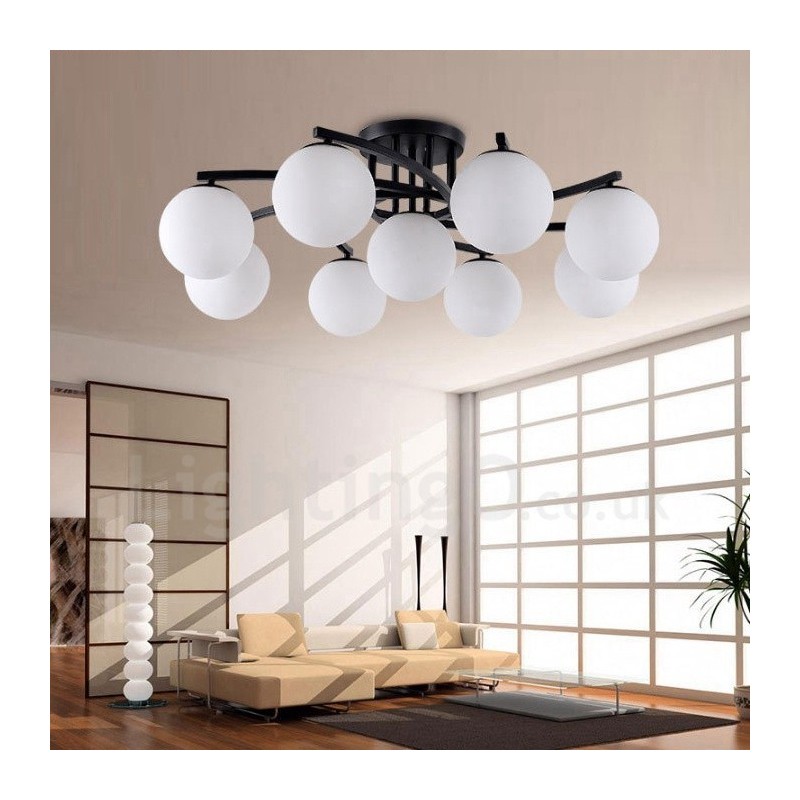 Lampadario rustico Lodge 9 luci con paralume in vetro 88x28 cm