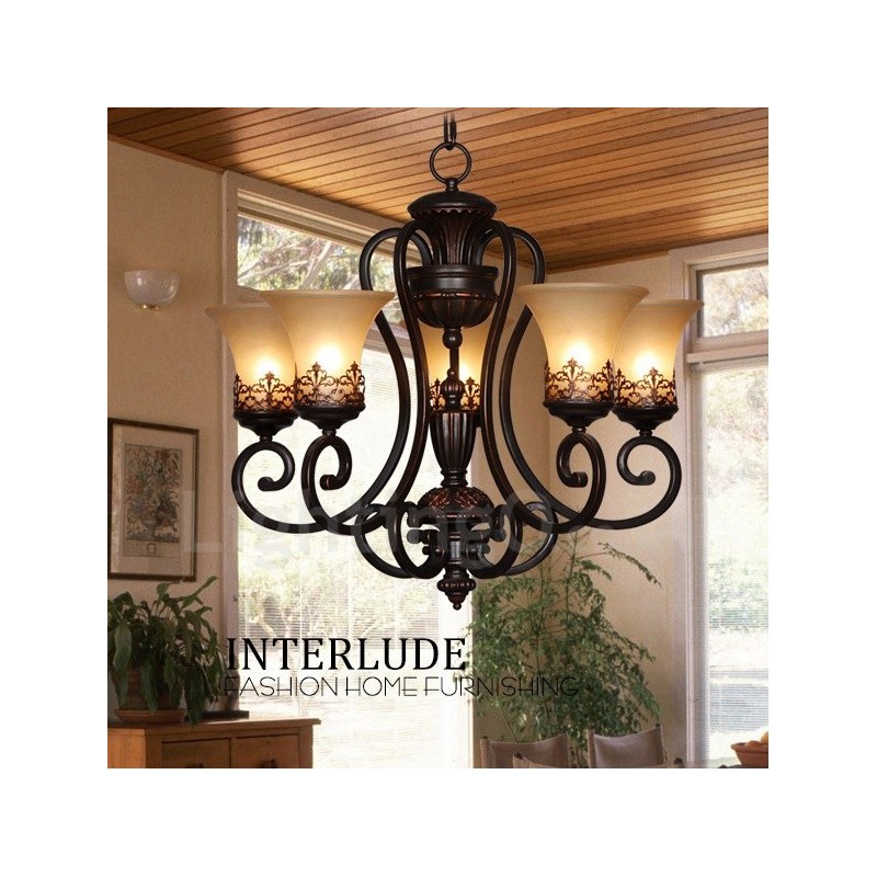 Lampadario rustico Lodge in metallo a 5 luci LED integrato 68 x 53 cm
