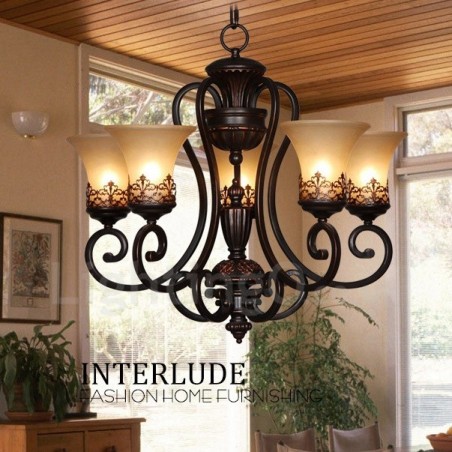 Lampadario rustico Lodge in metallo a 5 luci LED integrato 68 x 53 cm