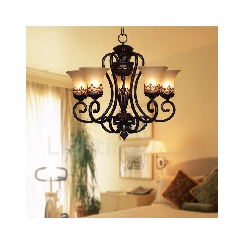 Lampadario rustico Lodge in metallo a 5 luci LED integrato 68 x 53 cm