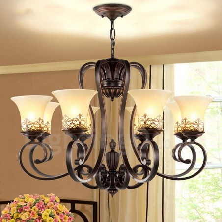 Lampadario Rustic Lodge in metallo con LED integrato 8 luci 92 x 56 cm