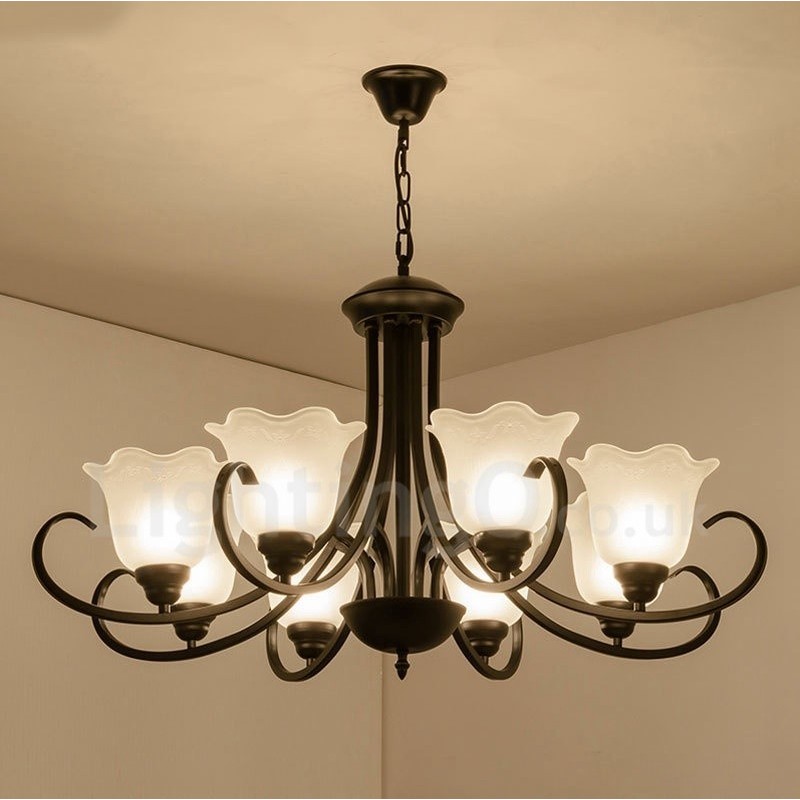 Lampadario rustico Lodge in metallo con LED integrato 8 luci 82 x 53 cm