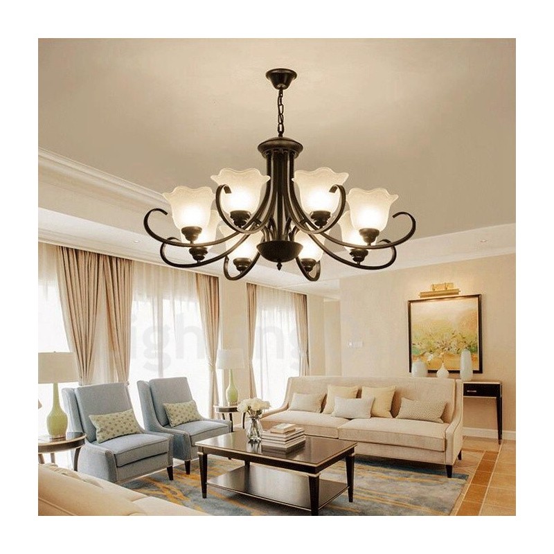 Lampadario rustico Lodge in metallo con LED integrato 8 luci 82 x 53 cm