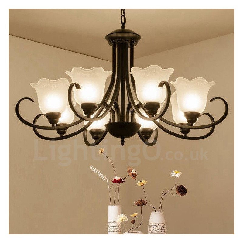 Lampadario rustico Lodge in metallo con LED integrato 8 luci 82 x 53 cm