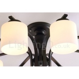 Lampadario country in metallo a 5 luci con paralumi in vetro