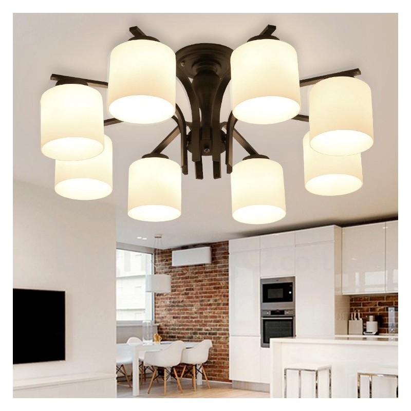Lampadario Country in metallo e vetro a 8 luci E27 90 x 31 mm
