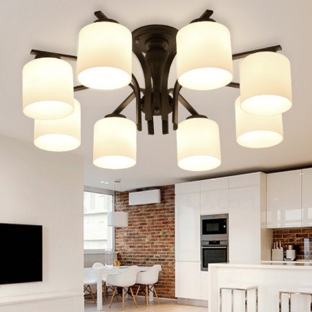 Lampadario Country in metallo e vetro a 8 luci E27 90 x 31 mm