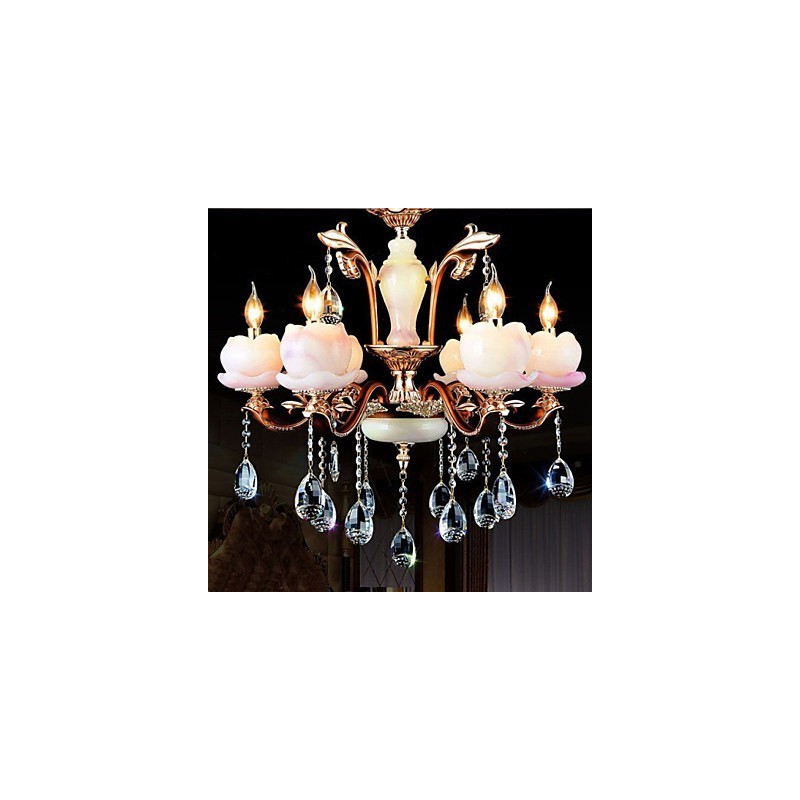 Lampadario in vetro e metallo stile europeo classico con cristalli, verde e viola