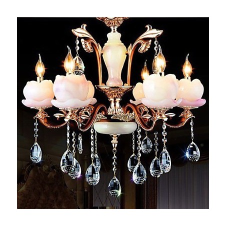 Lampadario in vetro e metallo stile europeo classico con cristalli, verde e viola