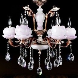 Lampadario in vetro e metallo stile europeo classico con cristalli, verde e viola